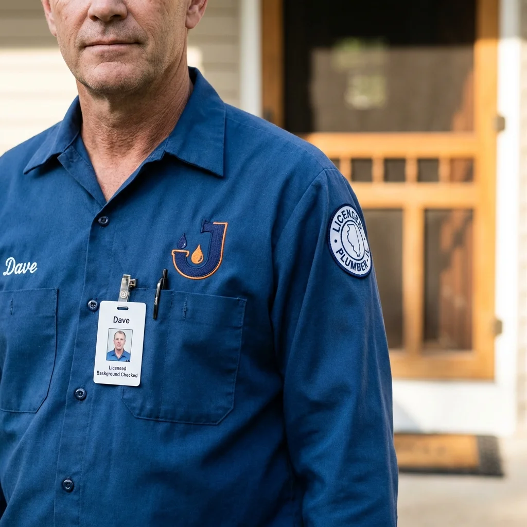 Licensed plumber showing ID badge in Belmond, IA